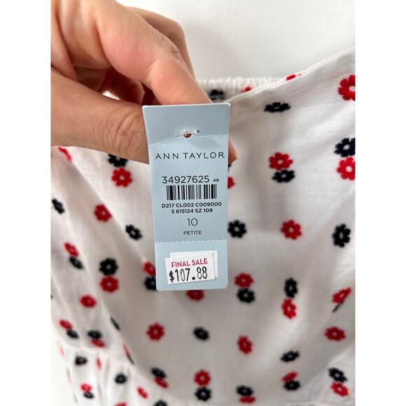 NWT Ann Taylor Womens Floral Embroidered Smocked Back Flare Dress White Size 10P - Picture 9 of 13